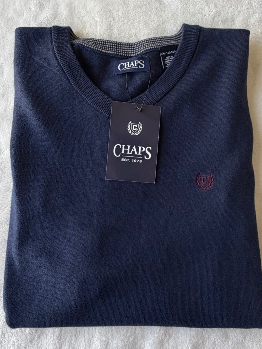 Chaps Men's XXL Blue V-Neck Sweater Vest Pullover Knit Cotton Lightweight